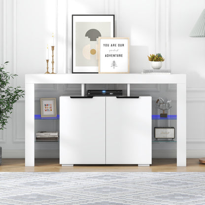 Hochglanz-LED-Sideboard, Küchenschrank, Schrank, Buffet-Aufbewahrung, Servertisch mit LED-Leuchten, Hochglanz-Buffetschrank mit 4 Glasböden und 2 Tür, Vitrine für Wohnzimmer, Eingangsbereich