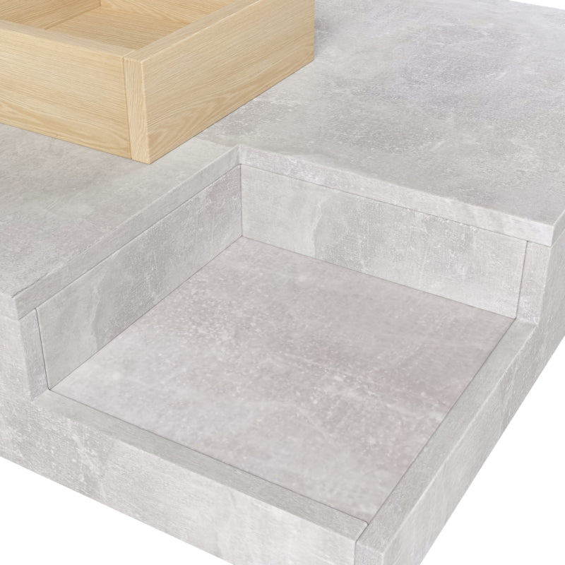 Couchtisch Wohnzimmertisch Beistelltisch mit herausnehmbarer Aufbewahrungsbox, Betongrau und Holzfarbe, 72*72*30 cm.
