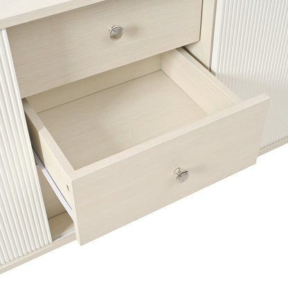 Sideboard mit drei Schubladen, exquisite Maserung. Sideboard für Schlafzimmer und Wohnzimmer, Moderne Holzfarbe-Sideboard mit Stauraumregalen. L117,5 cm