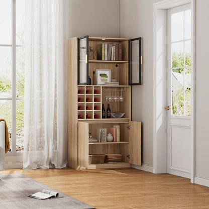 Badezimmerschrank,Spirituosenschrank,Vitrine Vitrinenschrank mit Glastüren und Beleuchtung 180 CM