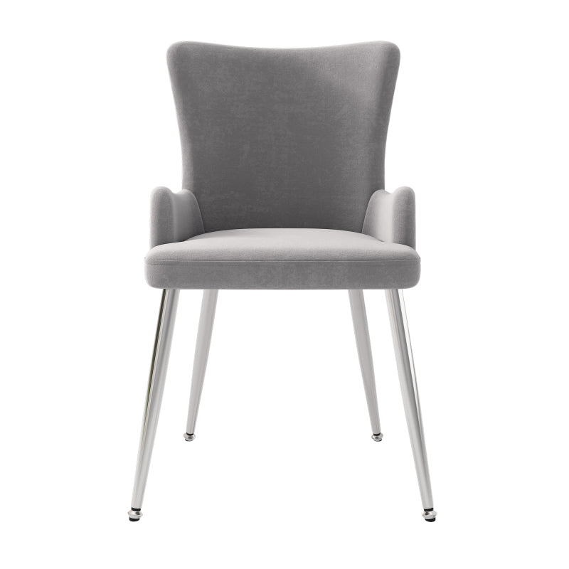 Samt-Esszimmerstuhl, 2er-Set, luxuriöser Wohnzimmer-Schlafzimmer-Loungesessel mit vier silberfarbenen Metallstützbeinen, Grau[OLD SKU:N634P184684G]