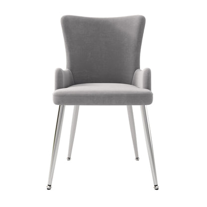 Samt-Esszimmerstuhl, 2er-Set, luxuriöser Wohnzimmer-Schlafzimmer-Loungesessel mit vier silberfarbenen Metallstützbeinen, Grau[OLD SKU:N634P184684G]