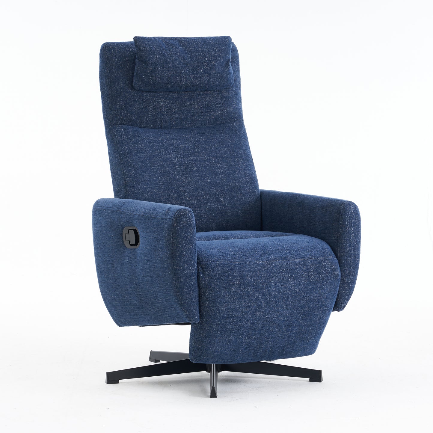 Bequemer Relaxsessel mit Liegefunktion – Chenille Fernsehsessel mit Fußstütze, drehbarer Stillsessel & Loungesessel für Wohnzimmer, modernes Sofa, Blau
