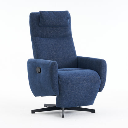Bequemer Relaxsessel mit Liegefunktion – Chenille Fernsehsessel mit Fußstütze, drehbarer Stillsessel & Loungesessel für Wohnzimmer, modernes Sofa, Blau
