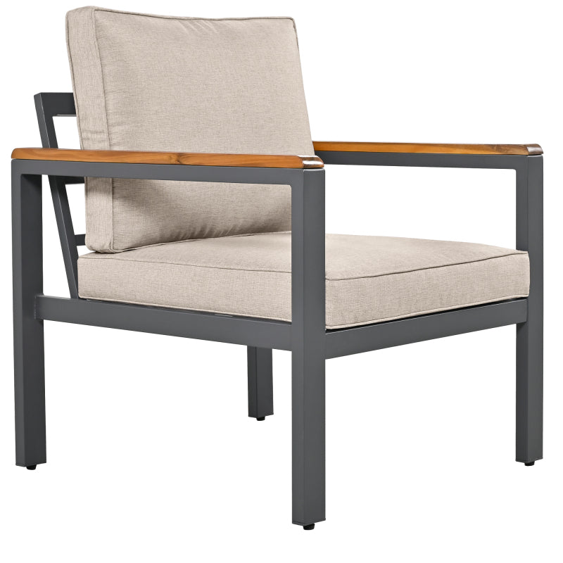 Loungeset, Gartenmöbel-Set mit Rahmen aus verzinktem Stahl, (breites Set, 4-teiliges Esstisch-Set, 1x 2-Sitzer-Sofa, 2x Einzelstühle, 1x Tisch), Akazienholz Tischplatte und Armlehnen,Beige