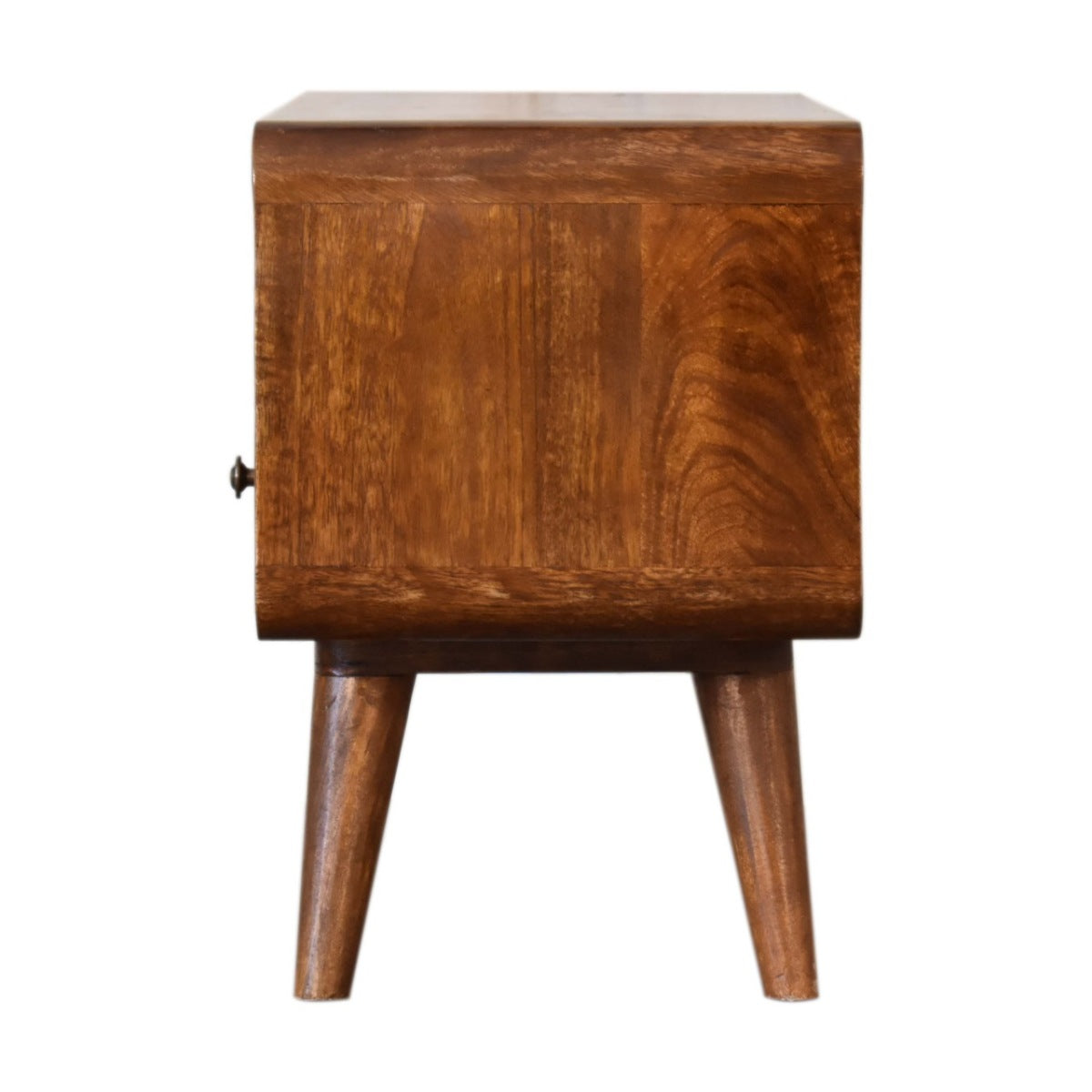 Mini TV-Lowboard aus massivem Mangoholz – Kastanienbraun, 2 Schubladen & offenes Fach, Handgefertigt, Nordic-Design, 60x30x45 cm