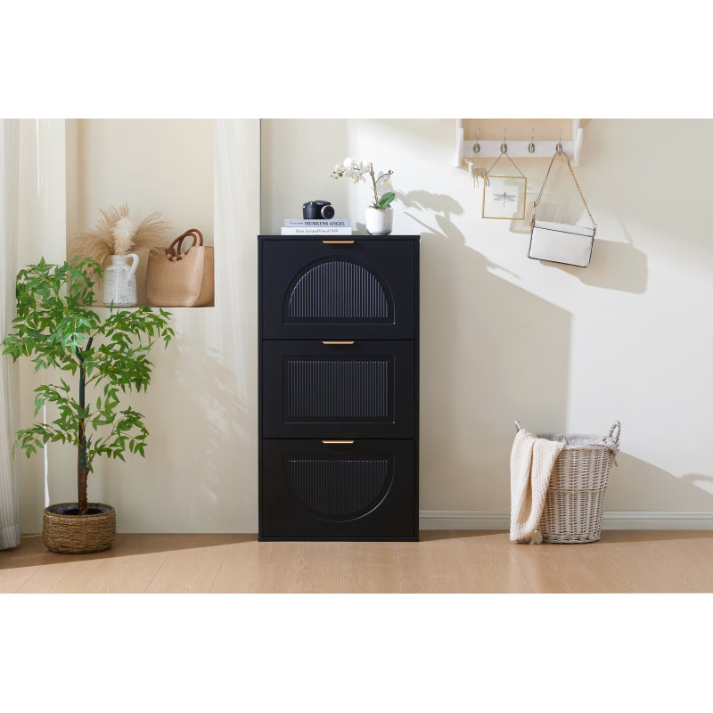 Schuhkipper Schmal mit 3 Klappen, Schuhschrank, Schuhschrank  Schuhkommode für Flur Wohnzimmer ,Schwarz