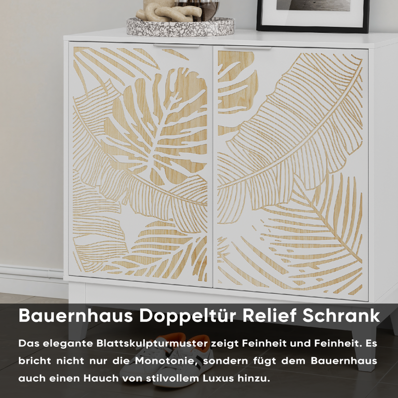 Vintage Buffetschrank mit Schnitzereien, 2 Türen & verstellbaren Böden – Holz Sideboard für Wohnzimmer, Küche & Esszimmer, Weiß