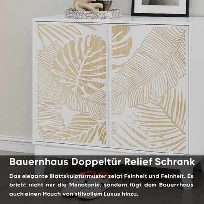 Vintage Buffetschrank mit Schnitzereien, 2 Türen & verstellbaren Böden – Holz Sideboard für Wohnzimmer, Küche & Esszimmer, Weiß