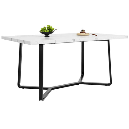 Leichter Luxustisch für 4-6 Personen, geeignet für Esszimmer, Wohnzimmer, MDF marmorierte Tischplatte, schwarze Beine