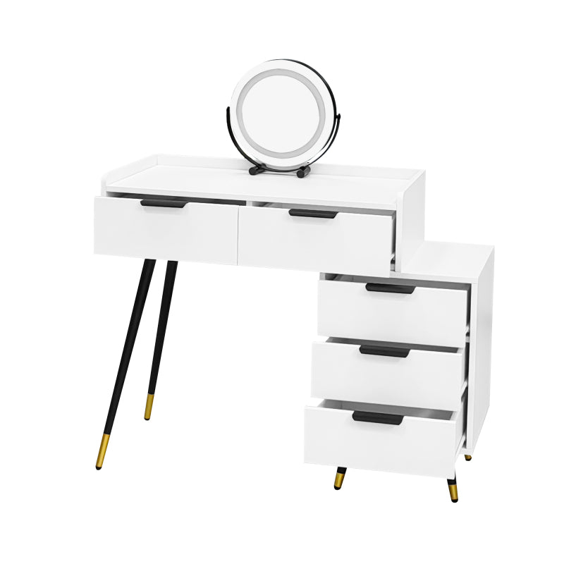 Weißer Schminktisch(Ohne Stühle), Enthält ausziehbare Seitenschränke, mit Spiegel einstellbare Helligkeit, mit 5 Schubladen, Großer Frisierkommode Schlafzimmermöbel Vanity, Weiß