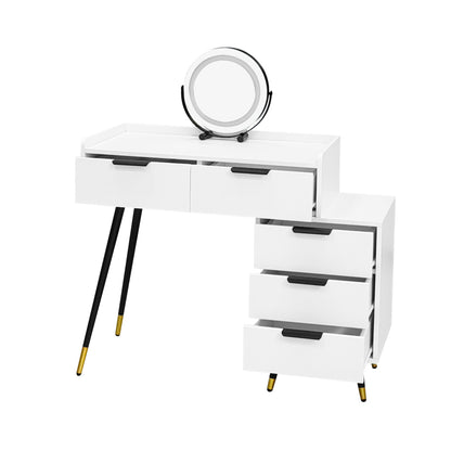 Weißer Schminktisch(Ohne Stühle), Enthält ausziehbare Seitenschränke, mit Spiegel einstellbare Helligkeit, mit 5 Schubladen, Großer Frisierkommode Schlafzimmermöbel Vanity, Weiß