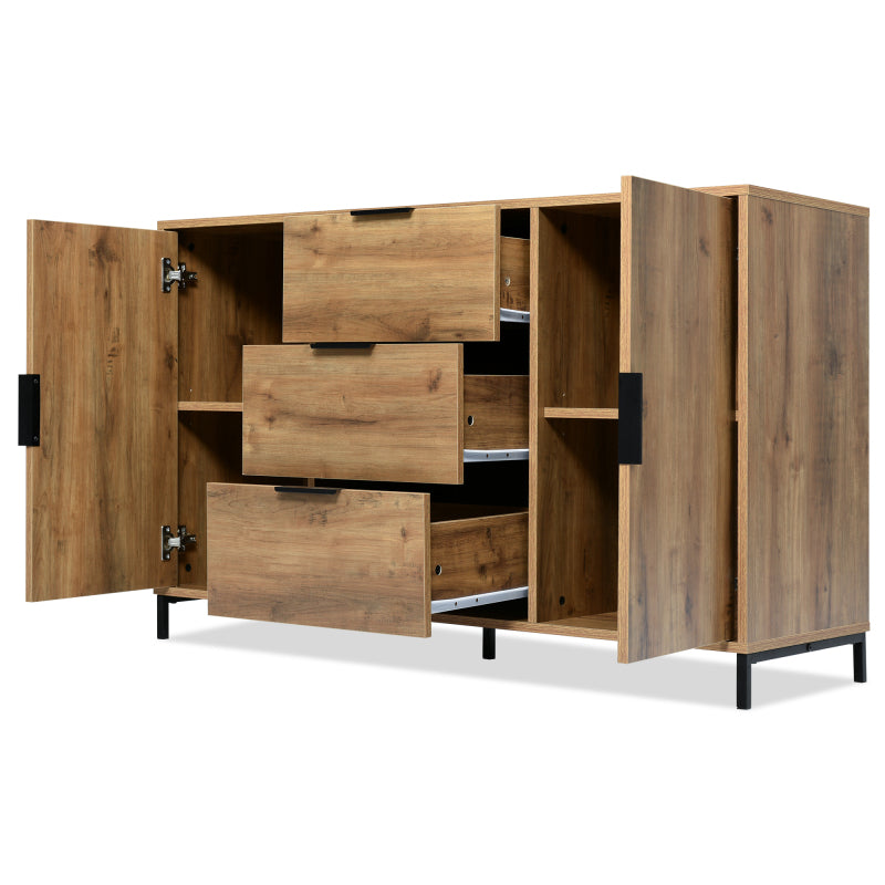 Kommode mit 2 Türen und 3 Schubladen, 120 x 40 x 76 cm in Dunkle Eiche, Verstellbare Ablage, Sideboard Highboard für Schlafzimmer & alle Wohnräume