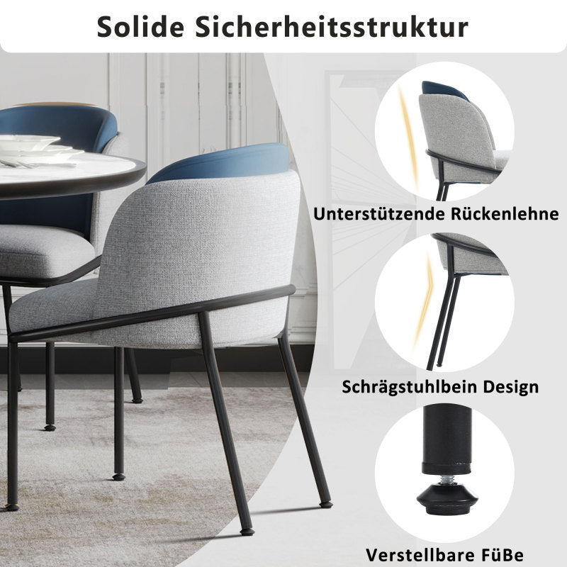 2 St Moderner Stuhl, Ideal für Wohnzimmer, Offene Bürofläche, Esszimmer, Grau+Marine
