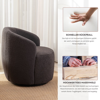 Drehbarer Akzentsessel aus weichem Teddystoff, Barrel Chair mit schwarzem Pulverbeschichtungs-Metallring, Dunkelgrau