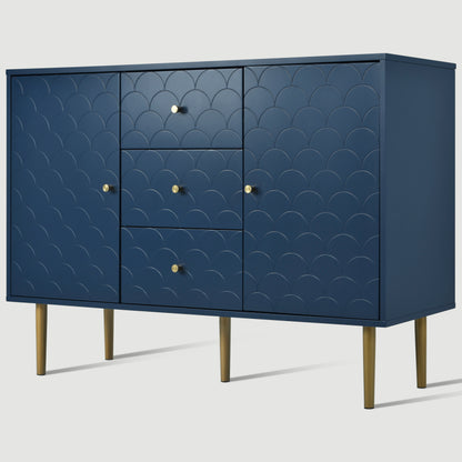 Kommode mit 2 Türen und 3 Schubladen, Verstellbare Ablage, für Wohnzimmer Schlafzimmer, Marineblau-H82/B120/T40 cm