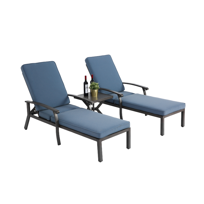 Lounge Patio Chair with Cotton Cushion, Adjustable Reclining Rust-Resistant Aluminum  Poolside Chaise Lounge Furniture, Waterproof Blue Cushion (1pc)