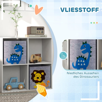 Kinderregal Bücherregal mit 2 Aufbewahrungsboxen Kinderzimmerregal Spielzeugregal für Kinderzimmer Weiß+Grau