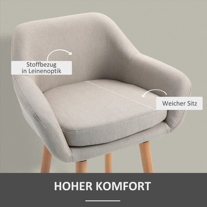 Barhocker 2er-Set bequeme Küchenhocker aus Leinen mit Sitzkissen und Fußstützen, Bistrohocker mit Buchenholzbeinen in Beige