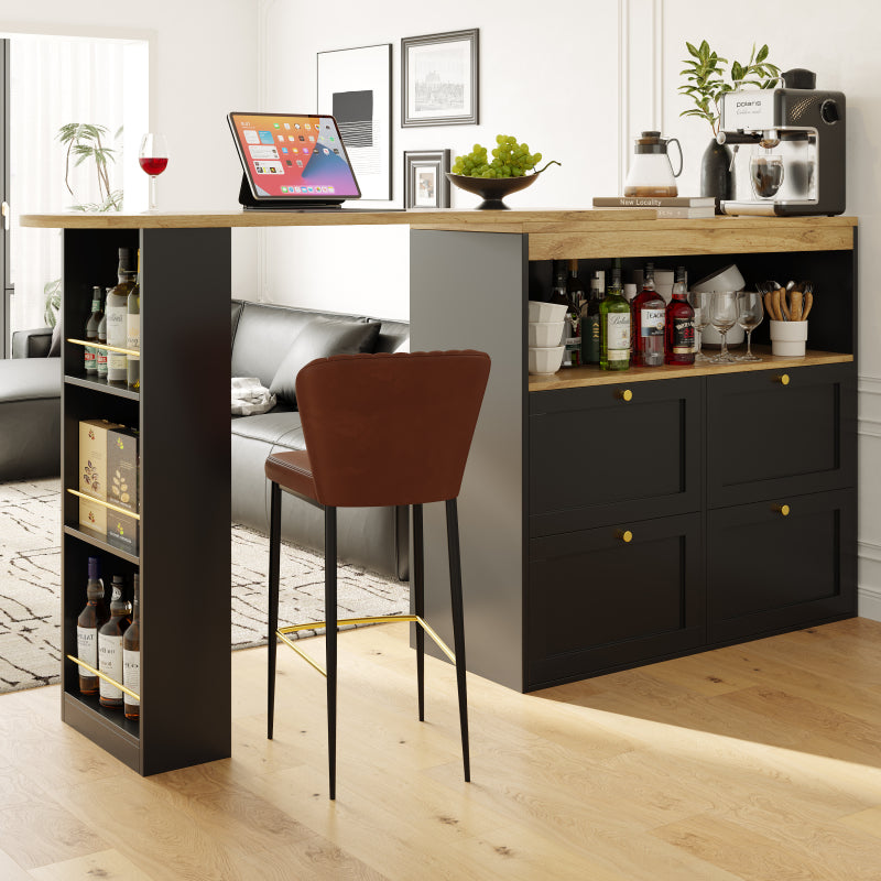 Um 360° drehbarer Bartisch (Hauptkörper 105 x 39 x 102 cm), mit 4 Schubladen und offenen Ablagen, geeignet für Esszimmer/Arbeitszimmer/Wohnzimmer usw