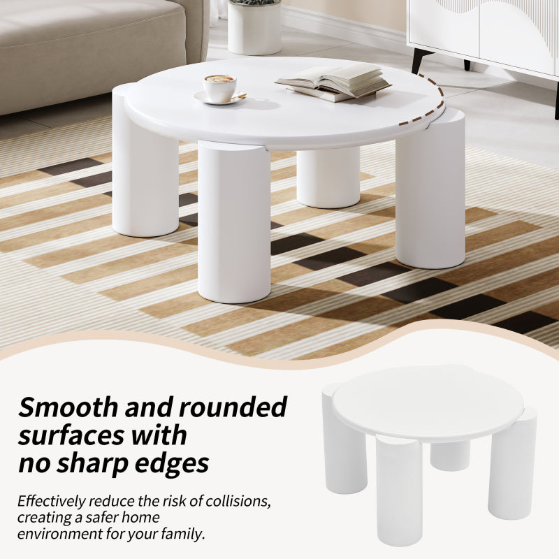 White Cloud Couchtisch, moderner Couchtisch mit 4 stabilen Stützbeinen, kleiner weißer Couchtisch, runde Kante, passt gut in Wohnzimmer, Schlafzimmer, Balkon, Terrasse
