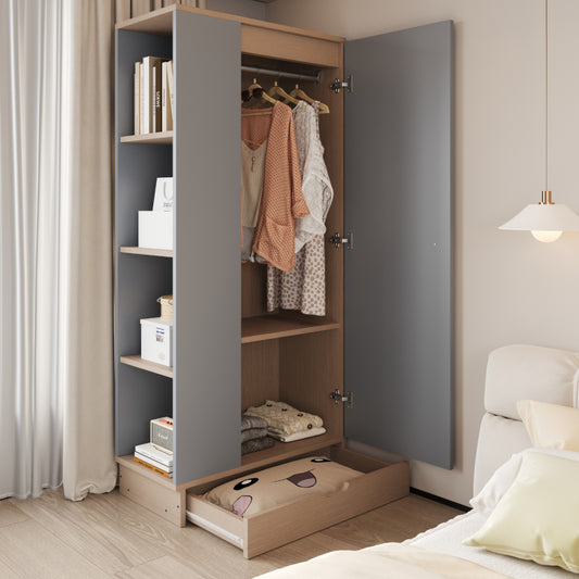 Kleiderschrank 70*40*170cm, eintürige Ausführung, mit Einlegeböden und Schubladen, grau