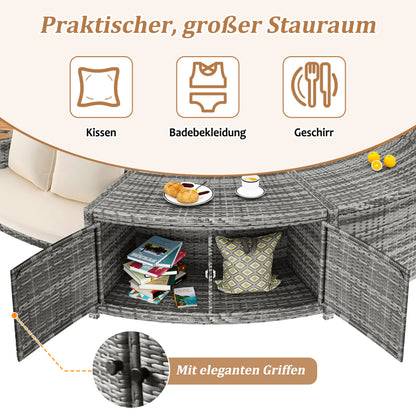 Garten-Lounge-Set mit runder Couch, Gartenmöbel-Set, Lounge-Set, für Whirlpool und Pool, mit verstellbaren Füßen, inklusive Kissen, Möbel für Terrasse, Garten oder Poolbereich(previous sku:HW00004AAA)
