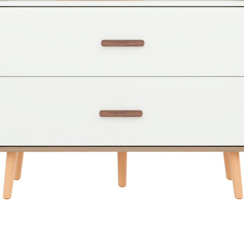 Kinderkleiderschrank, Kleiderschrank mit Kleiderstange, mit Schubladen, Vollholz Griffen, aus Spanplatte, weiß+natürliches Holz