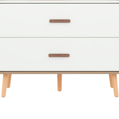 Kinderkleiderschrank, Kleiderschrank mit Kleiderstange, mit Schubladen, Vollholz Griffen, aus Spanplatte, weiß+natürliches Holz