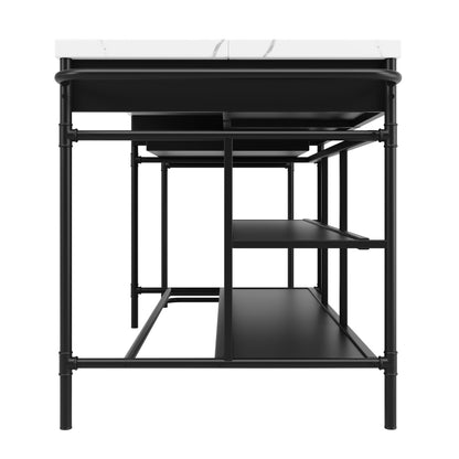 Kücheninseln, Ausziehbare Kunstmarmorplatte Industrial mit 3-Schubladen, Multifunktionales Küchen- und Esszimmer-Möbel, Kücheninsel Küchenregal Küchewagen Sideboard, MDF Arbeitsplatte Küche Regal