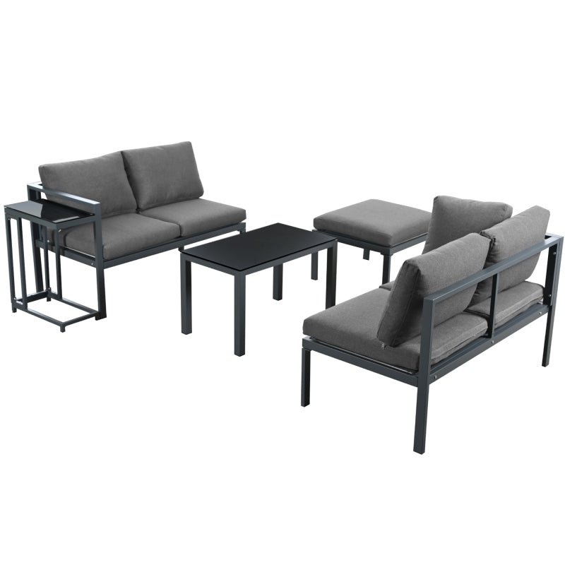Garten Loungesessel Set, Eckloungesessel, Gartenmöbel für 4-5 Personen, mit Beistell- und Couchtisch, wetterfeste Loungemöbel, grau, 5er Set, inkl. aller Kissen(preview sku:HW24018AAS)