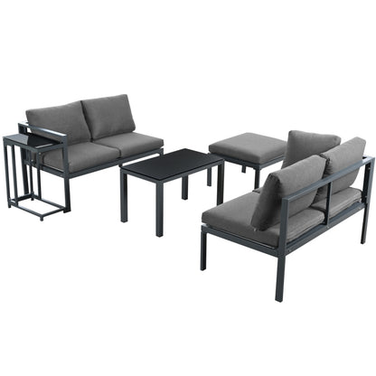 Garten Loungesessel Set, Eckloungesessel, Gartenmöbel für 4-5 Personen, mit Beistell- und Couchtisch, wetterfeste Loungemöbel, grau, 5er Set, inkl. aller Kissen(preview sku:HW24018AAS)