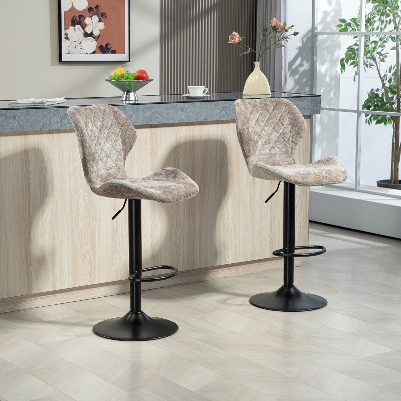 Barhocker 2er-Set, Gepolstert Barstuhl mit Lehne, 360° Drehbar Tresenhocker für Küche, Wohnzimmer, Braun