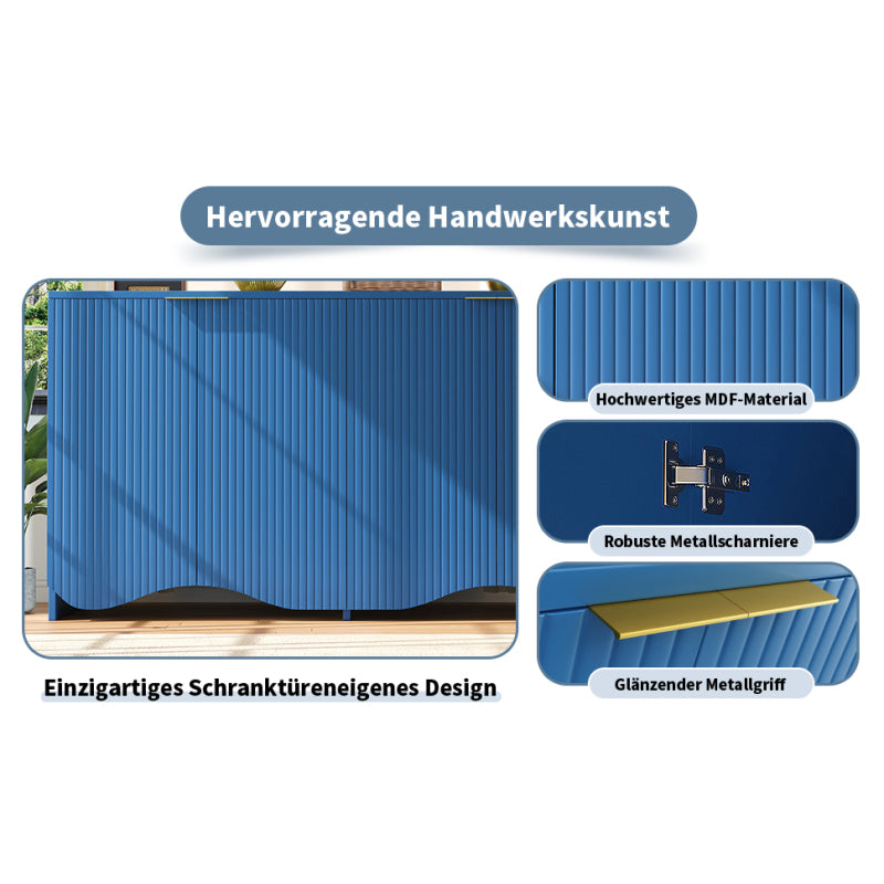 Sideboard(140×40×85cm), buffetschrank, cabinets, Esszimmer Wohnzimmer Aufbewahrungsschränke, Gemusterte Schränke, Freistehende Schränke, Küchenmöbel,Wellenmuster-Design, Blau