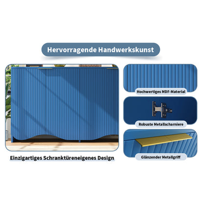 Sideboard(140×40×85cm), buffetschrank, cabinets, Esszimmer Wohnzimmer Aufbewahrungsschränke, Gemusterte Schränke, Freistehende Schränke, Küchenmöbel,Wellenmuster-Design, Blau