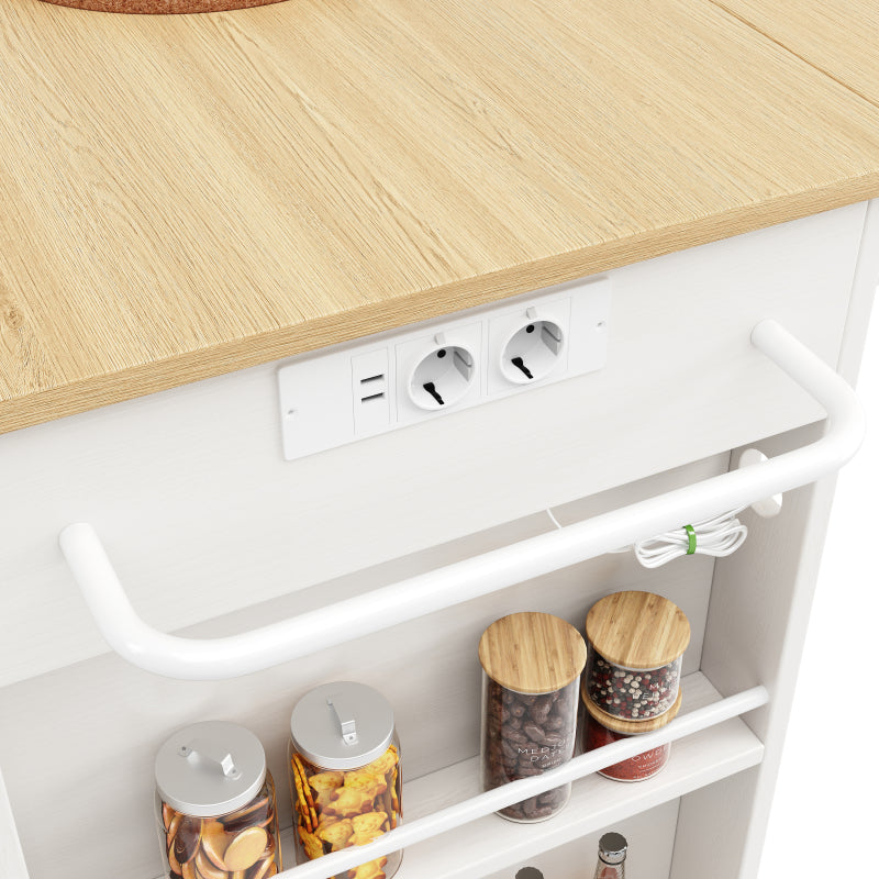 Kücheninsel, Küchenwagen mit Steckdosenleiste ausgestattet, Küchenschrank, Servierwagen mit arbeitsplatte, buffetschrank, Speisewagen mit Holzmaserung, buffetschrank,weiß