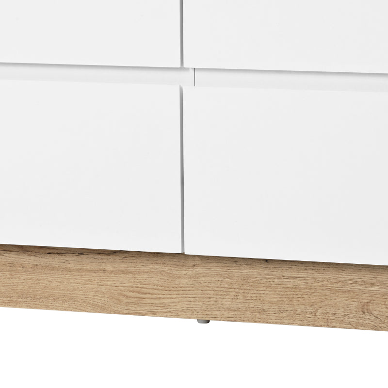 Kommode mit 6 Schubladen, Schließfach,Funktion von Aufbewahrung, für Schlafzimmer und Wohnzimmer, E1-Spanplatte, weiß+oak