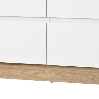 Kommode mit 6 Schubladen, Schließfach,Funktion von Aufbewahrung, für Schlafzimmer und Wohnzimmer, E1-Spanplatte, weiß+oak