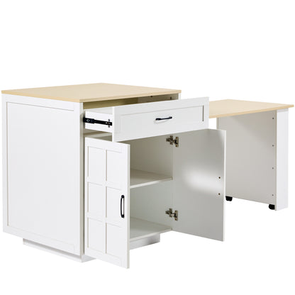 Bartisch ausziehbar 133-202cm, Kücheninsel mit Marmor-Optik & Stauraum, Esstisch für 2-6 Personen, Küchenwagen mit Schubladen & Regalen, Weiß