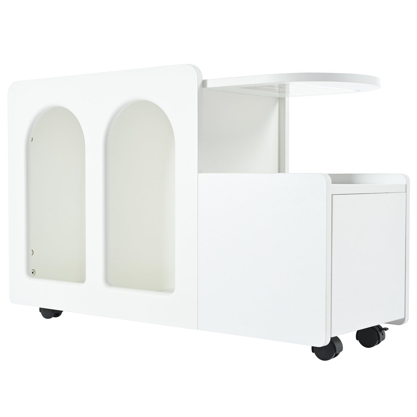 Beistellschrank mit Rollen, vielseitiger Aufbewahrungswagen für Wohnzimmer, Esszimmer und Schlafzimmer, Weißer
