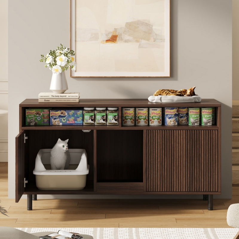 Katzenschrank/Katzenhaus mit abnehmbare Sandablassplatte, geruchsisoliert, ohne Katzenklo, 100×45×66 cm, Nussbaumfarbe