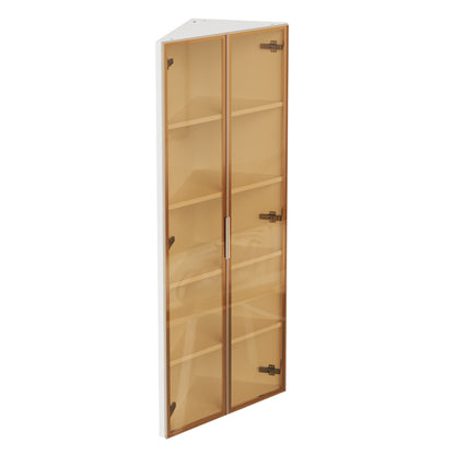 Eckvitrine 62x35x160cm Weiß mit LED – Staubgeschützte Glasvitrine aus Sicherheitsglas & MDF, moderner Eckschrank mit Soft-Close-Türen