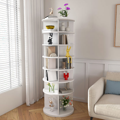 Drehbares Schuhregal 7 Ebenen, 360°, Stiefelfach, 28 Paar, Weiß, 184 cm