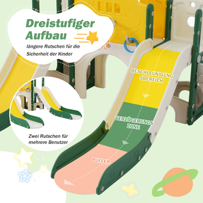 8 in 1 Kinderrutsche Kletterspielzeug, Multifunktionsrutsche mit 2 Rutschen, freistehende Rutsche, Klettern, Bohrspiel, Stauraum, Spielkorridor, Basketballkorb, Lasso-Spiel, Teleskop