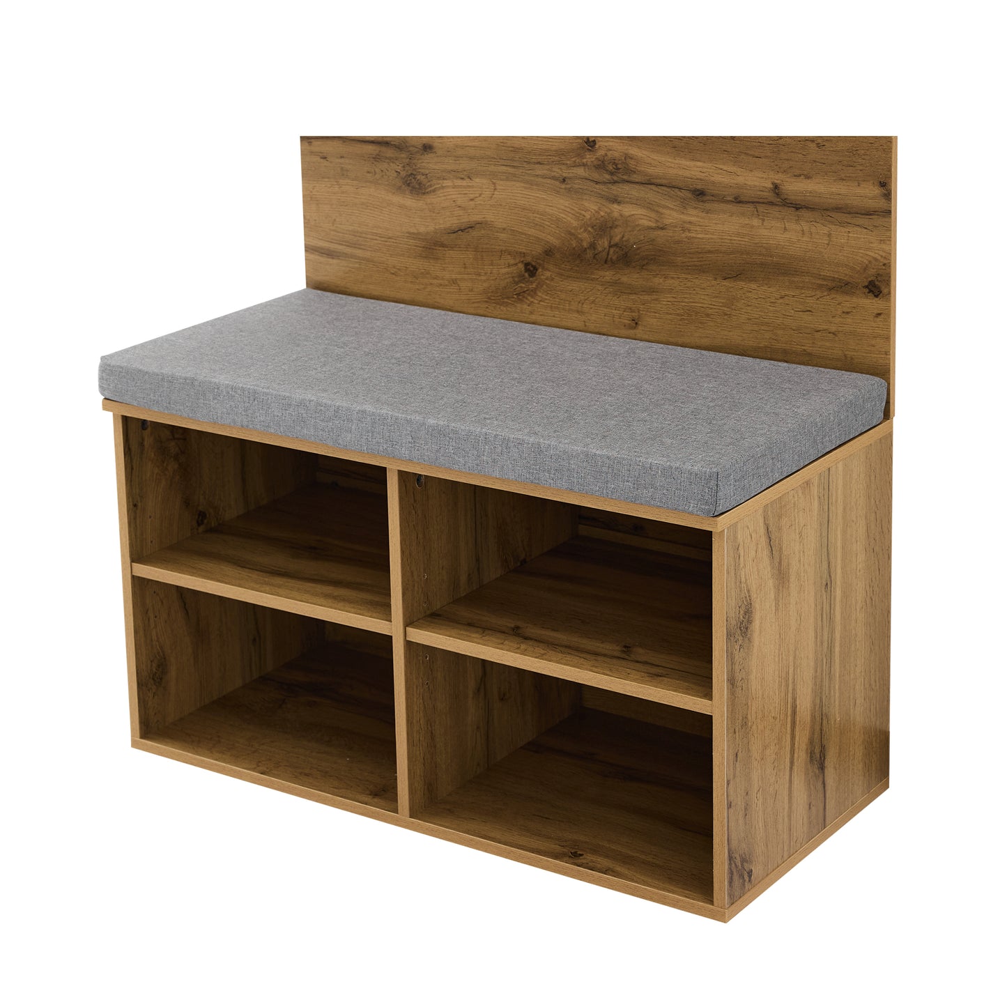 Garderobenset in Holzoptik mit Schuhbank, verstellbarem Regal, Kleiderstange und Polster, Praktische Flurmöbel