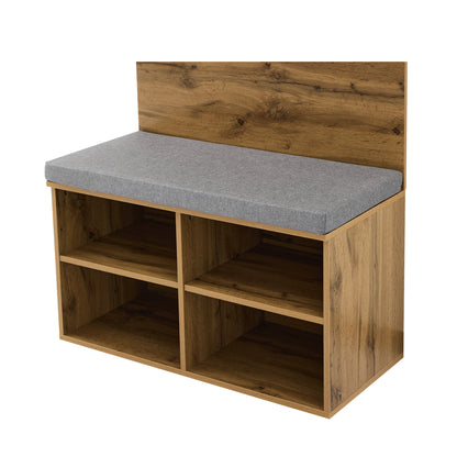 Garderobenset in Holzoptik mit Schuhbank, verstellbarem Regal, Kleiderstange und Polster, Praktische Flurmöbel