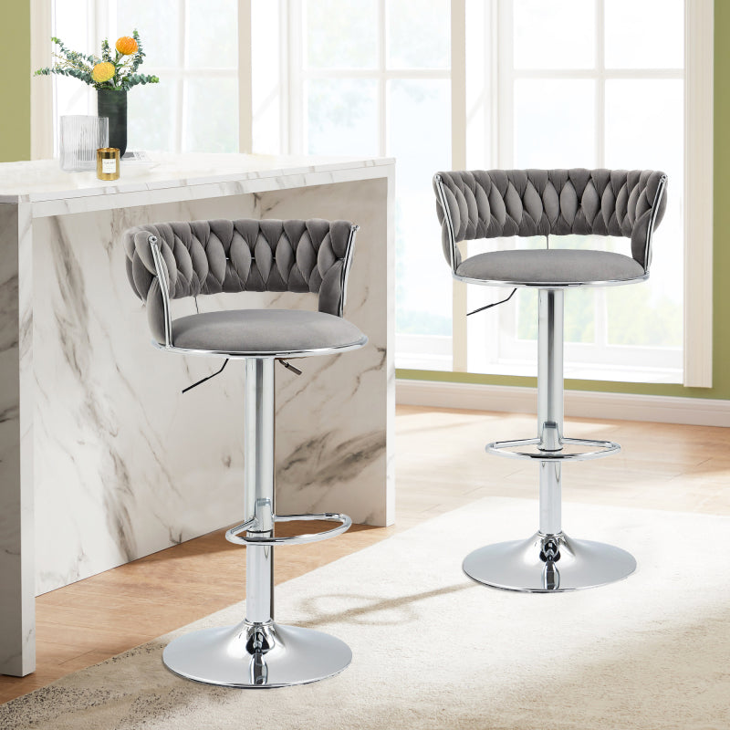 COOLMORE 360 Grad drehbare Barhocker 2 Stück Set höhenverstellbare Stühle mit Fußstütze für Küche, Esszimmer, Insel, Bar, Weinkeller, Büro, Wohnzimmer, Wohnzimmer, Silber, Modern Style, High-End Style