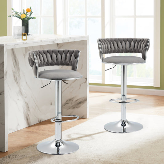 COOLMORE 360 Grad drehbare Barhocker 2 Stück Set höhenverstellbare Stühle mit Fußstütze für Küche, Esszimmer, Insel, Bar, Weinkeller, Büro, Wohnzimmer, Wohnzimmer, Silber, Modern Style, High-End Style