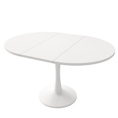 Ausziehbarer Esstisch, ovaler Esstisch, Länge 100/140 x Breite 100 x Höhe 75 cm,  weiß