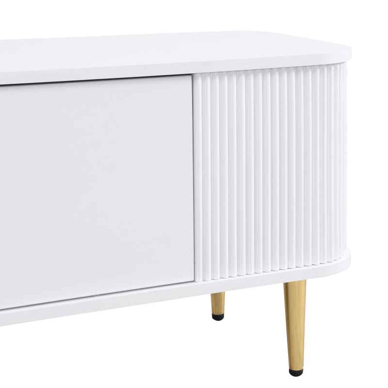 TV-Schrank mit Schubladen, geschwungenen Ecken, Wohnzimmer-TV-Schrank mit gewellten Seiten, goldenen Griffen und Beinen